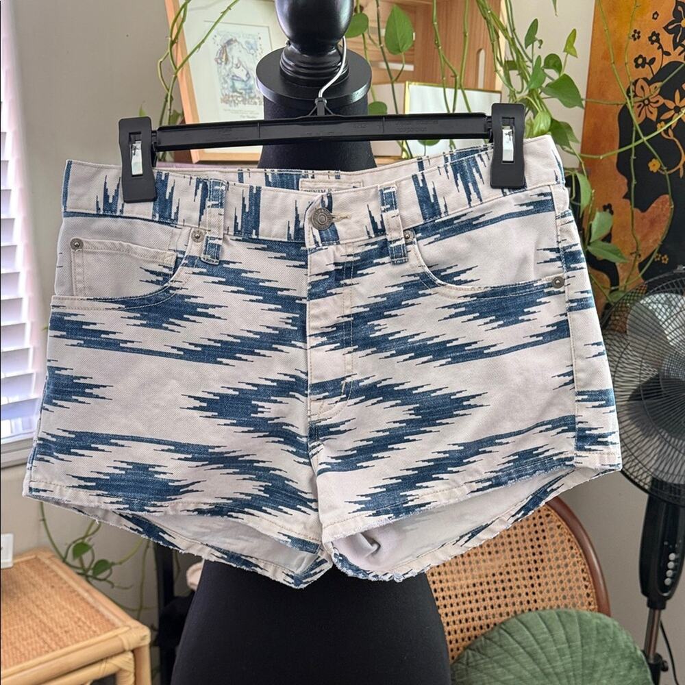 Ralph Lauren Denim & Supply Blue & White Aztec Preppy Boho Zip Fly Jean Shorts
